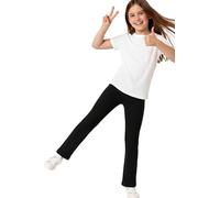 Jami Juniors - Girls Black Flared Leggings & School Trousers - Stretchy Ribbed Fabric, Elasticated Waist - Great for Dance, Yoga, School Pants & Kids Bootcut Uniform Trousers (Black, 11-12 Years)