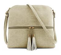 Jamie Bags Mini Crossbody Bags for Women, leather phone bag with long bag strap, Multipurpose Ladies Handbags & shoulder bags with Tassel (Khaki)