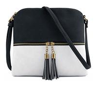Jamie Bags Mini Crossbody Bags for Women, leather phone bag with long bag strap, Multipurpose Ladies Handbags & shoulder bags with Tassel (Black & white)