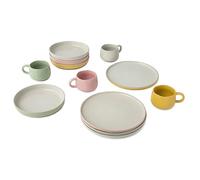 Jamie Oliver Big Love 12pc Dinner Set, Set for 4 People, Stoneware Plates, Bowls and Mugs, Round Pink and White Plates 27 x 6cm, Green and White Bowls 22 x 22cm, Multicolour Mugs 375ml 13 x 10cm