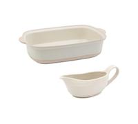 Jamie Oliver Big Love Epic Roast Set, Stoneware Roaster with Side Handles Oven Dishwasher-Safe, 39 x 25 x 8CM, Stoneware White Gravy Boat, Microwave, Dishwasher, Oven-Safe, 23x8x10CM, 400ML
