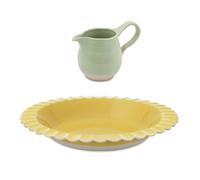 Jamie Oliver Big Love Proper Dessert Set, Stoneware Yellow Super Server and Green Joy Jug, Set of 2 - Yellow - Stoneware - Bowls