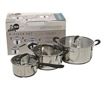 Jamie Oliver by Tefal 6-Piece Non-Stick Saucepan & Stew Pot Set with Glass Lids - Induction & Oven Safe Cookware. Stainless Steel Pan Set with lids. 3 Cooking pots with lids(Sizes 16cm, 20 cm & 24cm)