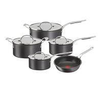 Jamie Oliver by Tefal Cook’s Classics Pots & Pans Set, 5 Pieces, Non-Stick Coating, Oven-Safe, Induction, Glass Lids, Riveted Handle, Hard Anodised Aluminium, H9125S44, Black