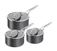 Jamie Oliver by Tefal Cook's Classics Saucepan Set, 3-Piece - Hard Anodised Aluminium, Non-Stick, Glass Lids, Riveted Handles, Oven-Safe