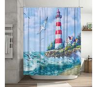 jamie world Coastal Nautical Shower Curtain Lighthouse Ocean Shower Curtains Beach Seasides Shower Curtain Quick-Drying Polyester Fabric Bathroom Decor with Plastic Hooks 60x72 Inches
