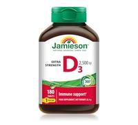 Jamieson Vitamin D3 2,500 IU Tablets, High Potency, Extra Strength, Supports Immune Health, Muscle Function, Bones, & Teeth Vegetarian, Gluten-Free, No Artificial Colours, or Flavours, 180 Count