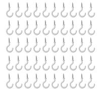 Jamiikury 50Pcs White Cup Hooks, 1 Inch Ceiling Hooks Metal Screw-in Hooks Vinyl Coated Screw Hooks Mini Hooks for Decorative Craft Hanging Things