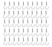 Jamiikury 50Pcs White Cup Hooks, 5/8 Inch Ceiling Hooks Metal Screw-in Hooks Vinyl Coated Screw Hooks Mini Hooks for Decorative Craft Hanging Things