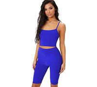 Jamisramone Womens Ladies New Plain Strappy Crop Top Cycling Short Set Casual Co-ord Summer Loungewear Suit