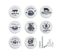 JamJam 1.5" Set of 8 Farmhouse Rooster Pig Cow Animals Farm Ceramic Cabinet Knobs Round Kitchen Door Drawer Dresser Furniture Knobs and Pulls
