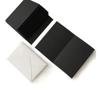 JamJar Print Black Blank Greeting Cards, 12 Pack, A5 Folds to A6, 250gsm, Includes Envelopes, Made in the UK