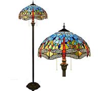 JAMJII Tiffany Style Dragonfly Reading Floor Lamp Mediterranean Blue Stained Glass Floor Lamp with Pull Chain for Bedroom Living Room, 63 Inch Tall