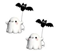 JAMNGHB 2Pcs Cartoon Ghostly And Bat Resins Figure Sculpture Halloween Figurine Ornaments For Living Room Desktop Decoration Cute Resins Ghostly Leading Bat Figurines