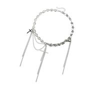 JAMNGHB Dynamic Fringe Detail Crucifix And Heart Charm Necklace Fashionable Alloy Jewelry Perfect For Casual Formal Outfits Religious Symbol Fashion Accessory