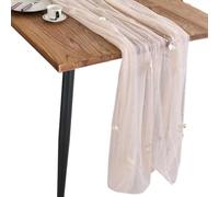 JAMNGHB Elegant French Lace Tulle Table Runner with Embroidered Butterfly and Pearls Beaded for Wedding Baby Showers Party Decors Pearls Table Runner