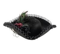 JAMNGHB Historical Costume Pirate Hat For Adult Lace Trim Feathered Flower Capatain Tricorn Hat For Masquerades Party Dressingup Stage Show Headwear