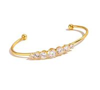 JAMNGHB Modern Minimalist Open End Bangle with Fine Zircon Stones Adjustable Opening Wristband for Everyday Wear Elegant Cubic Zirconia