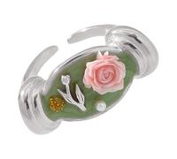 JAMNGHB Romance Drop Oil Rose Pearls Open Adjustable Rings Stainless Steel Jewelry Drop Oil Floral Accessory For Women Gift Vintage Inspired Pearls And
