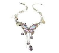 JAMNGHB Shimmering Rhinestones Butterfly And Heart Drop Necklace For Women For Daily Wear Or Evening Event Delicate Butterfly Charm Necklace Gift Ideas