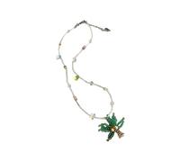 JAMNGHB Tropicals Coconut Palms Pendant Layer Beaded Necklace Acrylic Shell Alloy Jewelry For Women Casual Beachwear Accessories Coconut Tree Beaded Necklace