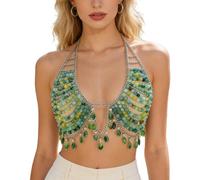 JAMNGHB Versatile Body Jewelry Green Acrylic Pearls Chest Chain for Work Parties Weddings and Gatherings Versatile Green Pearls Bead Chest Chain Suitable Any Social Occasion