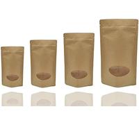 Jamo Solutions | 100pcs, 500ml | Tear Notch Kraft Paper Stand up Plastic Oval Window Sealable Pouch Zip Lock (130x225mm)