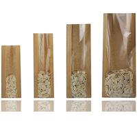 Jamo Solutions | 10pcs, 250g | Window Kraft Paper Side Gusset Pouch | Storage Bag for Dry Food, Coffee, Cosmetics | Foil Lined with Heat Seal for Long-Term Freshness | Brown (80x45x280mm)
