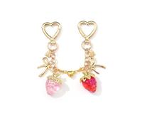 Jamortty Cute Strawberry Keychains Bag Charms BFF Best Friends Couples Matching Gift Kawaii Heart Bow Purse Key chains Accessories, Pink,gold,red, One Size