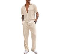 Jamron Men's 2 Pieces Summer Clothing Set Short Sleeve Shirt and Trousers Set (Bigger than Standard) Beige SN0703192 XL