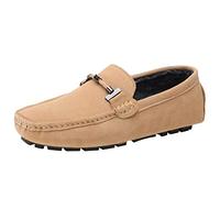 Jamron Mens Elegant Buckle Loafers Comfort Suede Driving Shoes Stylish Moccasin Slippers Camel Plush SN19020-2 UK7