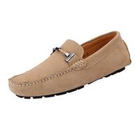 Jamron Mens Elegant Buckle Loafers Comfort Suede Driving Shoes Stylish Moccasin Slippers Camel SN19020 UK8