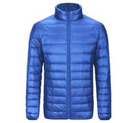 Jamron Mens Plus Size Winter Warm Padded Puffer Jacket Casual Stand Collar Quilted Jacket with Multi Pockets Royal Blue XL