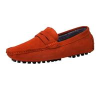 Jamron Men's Suede Fur Penny Loafers Moccasin Slippers Orange UK7