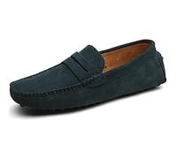 Jamron Men's Suede Leather Penny Loafers Comfort Driving Shoes Moccasin Slippers Green 2088 UK6