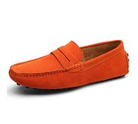 Jamron Men's Suede Leather Penny Loafers Comfort Driving Shoes Moccasin Slippers Orange 2088 UK7.5
