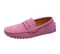Jamron Men's Suede Leather Penny Loafers Comfort Driving Shoes Moccasin Slippers Pink 2088 UK6