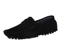 Jamron Men's Suede Leather Penny Loafers Comfort Driving Shoes Moccasin Slippers Plush Lined Black 2088-2 UK9.5