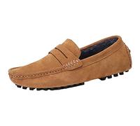 Jamron Men's Suede Leather Penny Loafers Comfort Driving Shoes Moccasin Slippers Plush Lined Brown 2088-2 UK12.5