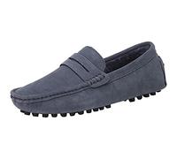 Jamron Men's Suede Leather Penny Loafers Comfort Driving Shoes Moccasin Slippers Plush Lined Grey 2088-2 UK9