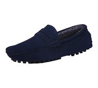 Jamron Men's Suede Leather Penny Loafers Comfort Driving Shoes Moccasin Slippers Plush Lined Navy 2088-2 UK8