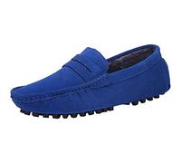 Jamron Men's Suede Leather Penny Loafers Comfort Driving Shoes Moccasin Slippers Plush Lined RoyalBlue 2088-2 UK12