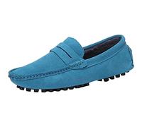 Jamron Men's Suede Leather Penny Loafers Comfort Driving Shoes Moccasin Slippers Plush Lined SkyBlue 2088-2 UK9