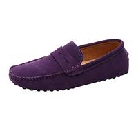 Jamron Men's Suede Leather Penny Loafers Comfort Driving Shoes Moccasin Slippers Purple 2088 UK8