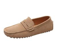Jamron Men's Suede Leather Penny Loafers Moccasin Slippers Beige UK7