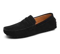 Jamron Men's Suede Leather Penny Loafers Moccasin Slippers Black UK7