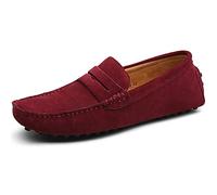 Jamron Men's Suede Leather Penny Loafers Moccasin Slippers Burgundy UK8
