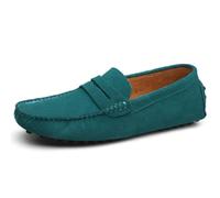 Jamron Men's Suede Leather Penny Loafers Moccasin Slippers Cyan UK10