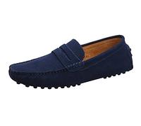 Jamron Men's Suede Leather Penny Loafers Moccasin Slippers Navy UK12.5