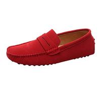 Jamron Men's Suede Leather Penny Loafers Moccasin Slippers Red UK8